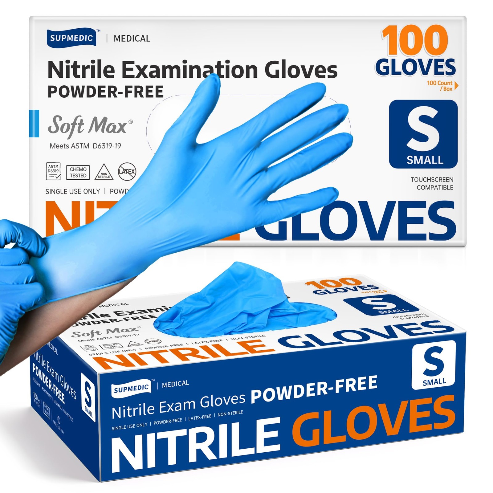 Supmedic Medical Nitrile Exam Gloves, Latex-Free, Small, Blue (Small)