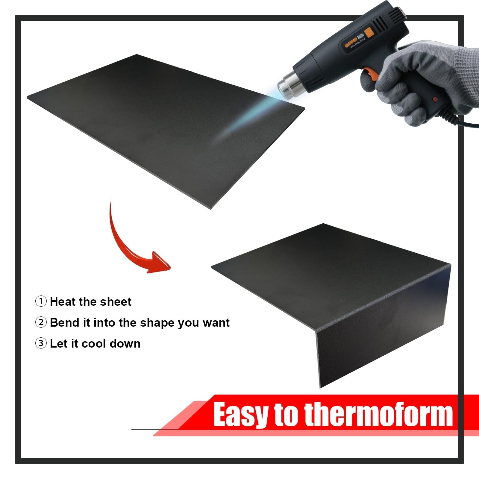 ABS Plastic Sheet 1/8 Inch Thick, 2 Pack 8″ x 12″ x 3mm Black Moldable Thermopla
