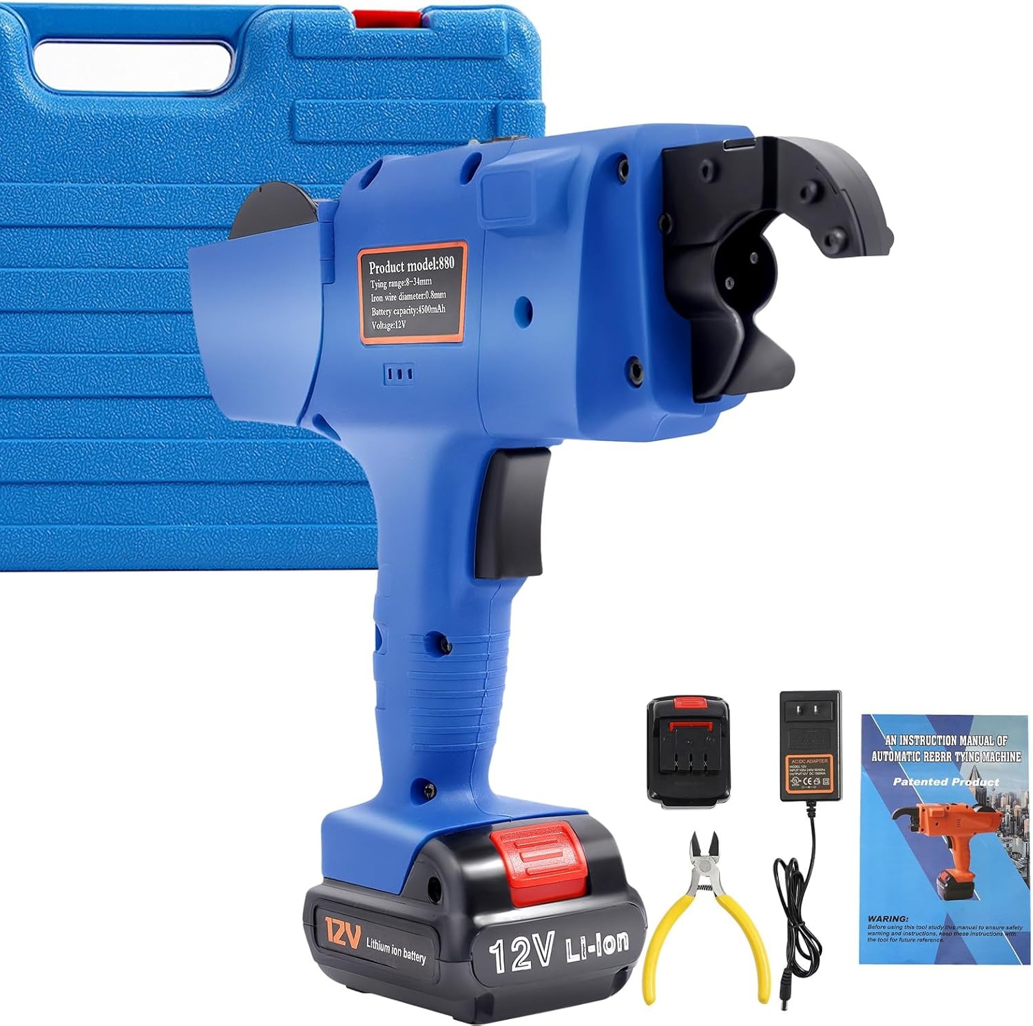 Rebar Tier Gun, 8-34Mm Rebar Tying Tool with 2Pcs 4500Mah Batteries, Blue