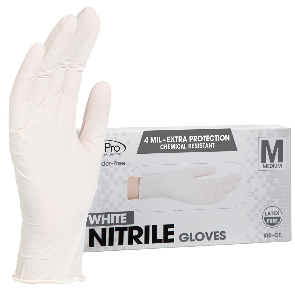 X Large Disposable Nitrile Gloves Pack of 100 White Food Safe Puncture Resistant