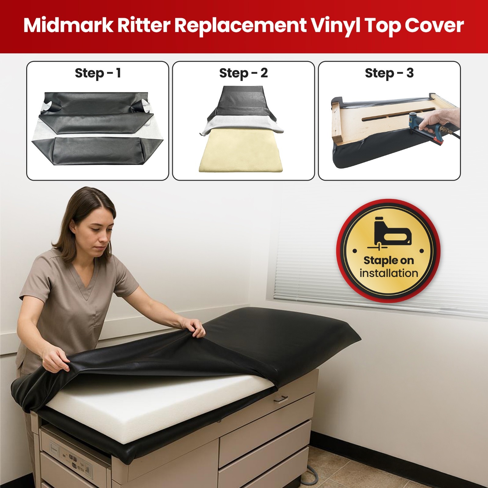 Midmark Ritter Exam 204 Replacement Vinyl Upholstery Cover – STAPLE ON