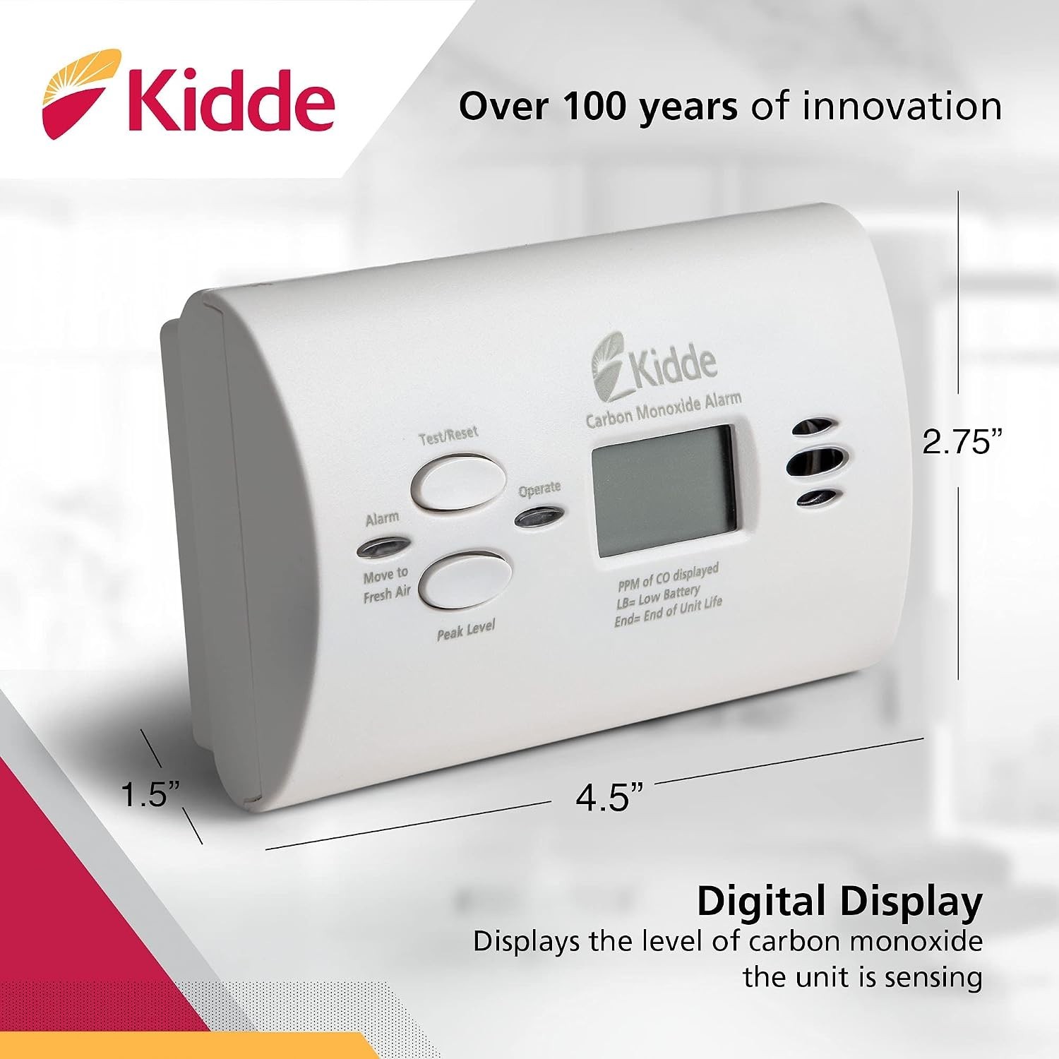 Kidde Carbon Monoxide Detector, AA Battery Powered CO Alarm 1 Pack, Detector