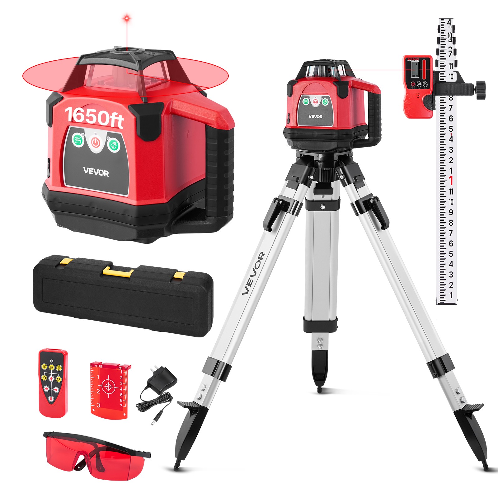 VEVOR 1650ft Rotary Laser Level Kit Self Leveling Red Line 0.06 in/100 ft