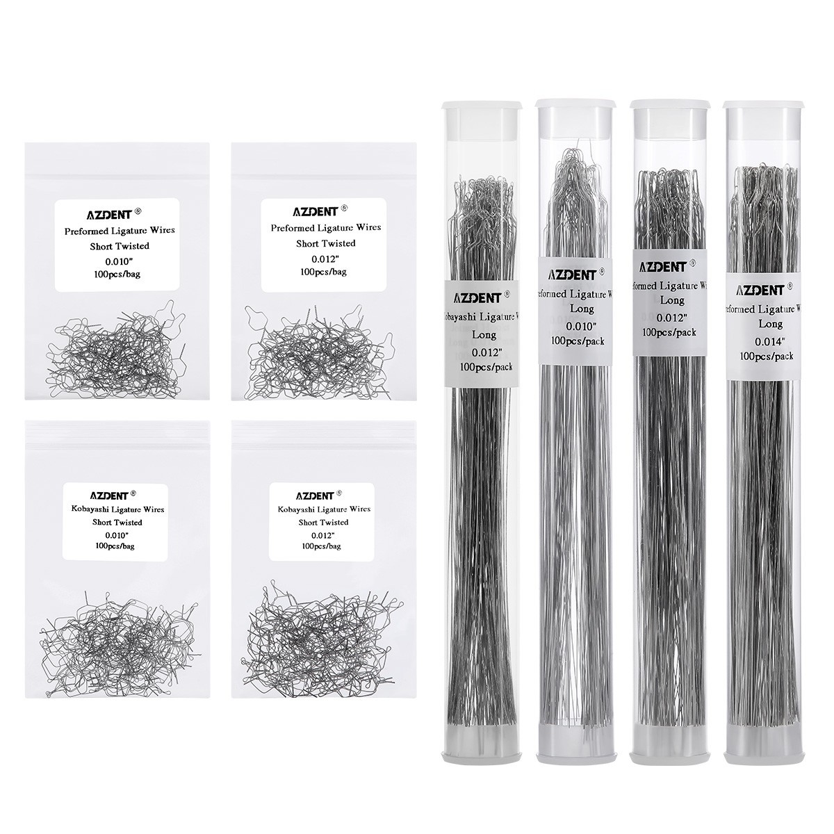 Dental Ligature Ties Orthodontic Wire Preformed Long Short Stainless Steel 100pc