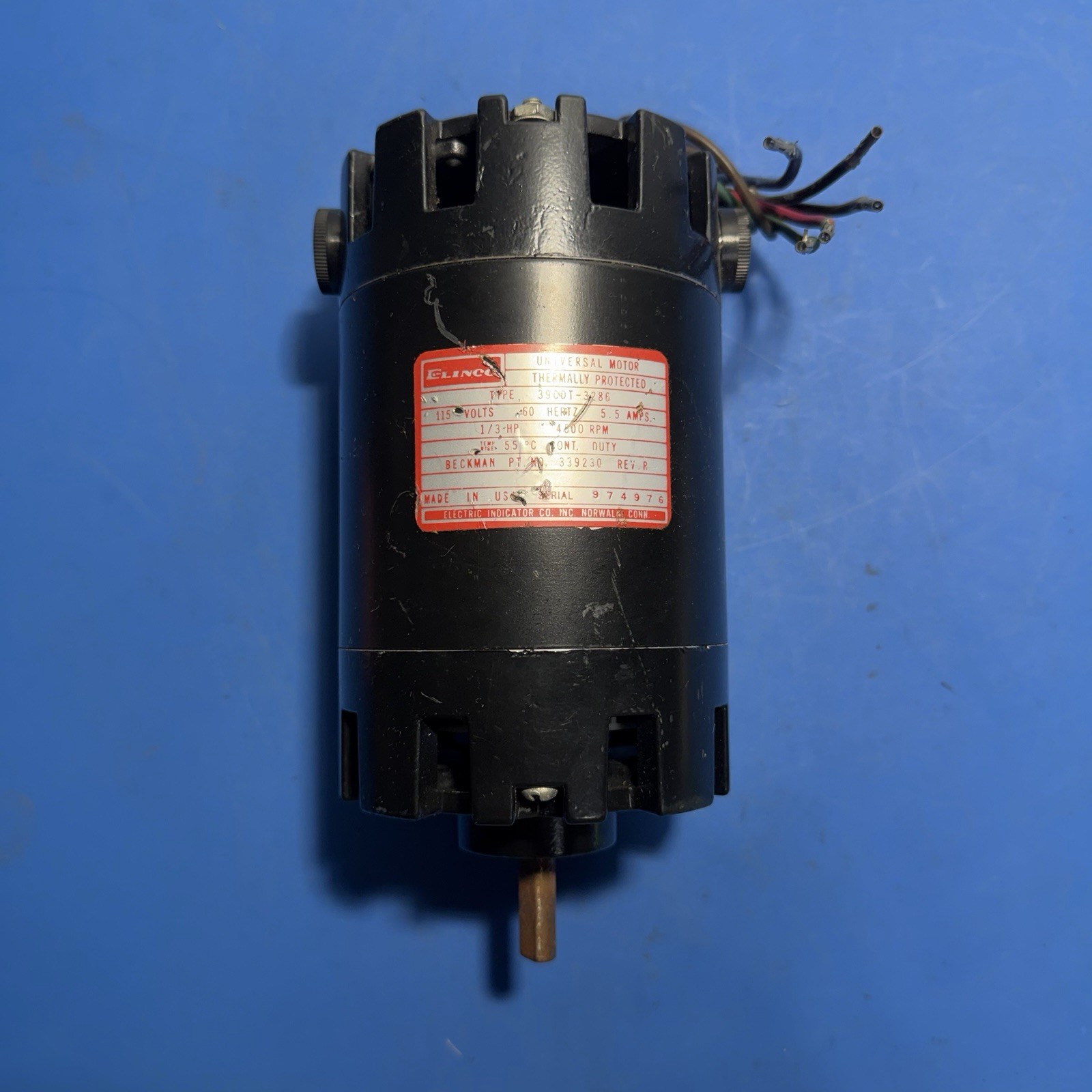 CLINCO 1/3 HP Universal Motor 115V 4500 RPM 5.5A Thermally Protected. Read