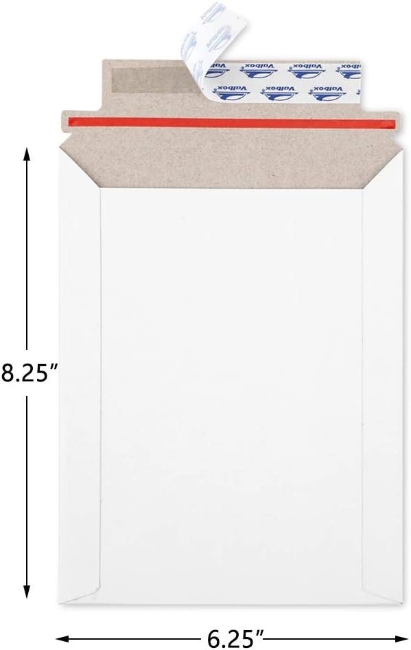 6×8 Self Seal Photo Document Mailers 25 Pack Stay Flat White Cardboard Envelo…