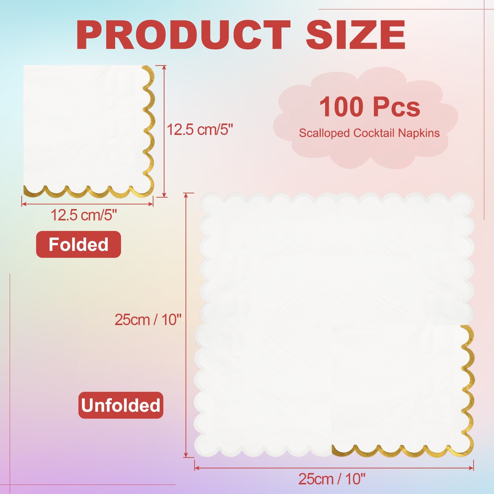 100Pcs Scalloped Cocktail Napkins with Gold Foil(5 x 5 Inch White)]