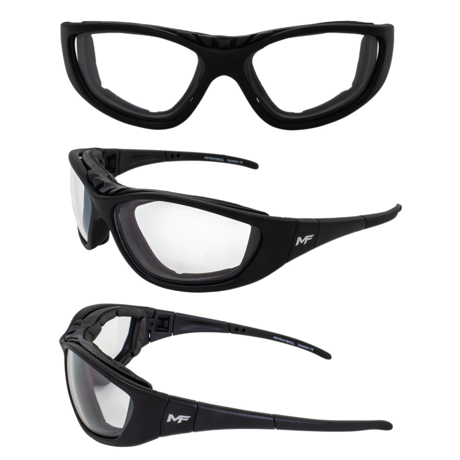 3 Pairs of MF Eyewear Patriot Padded Motorcycle Riding Safety Sunglasses Black