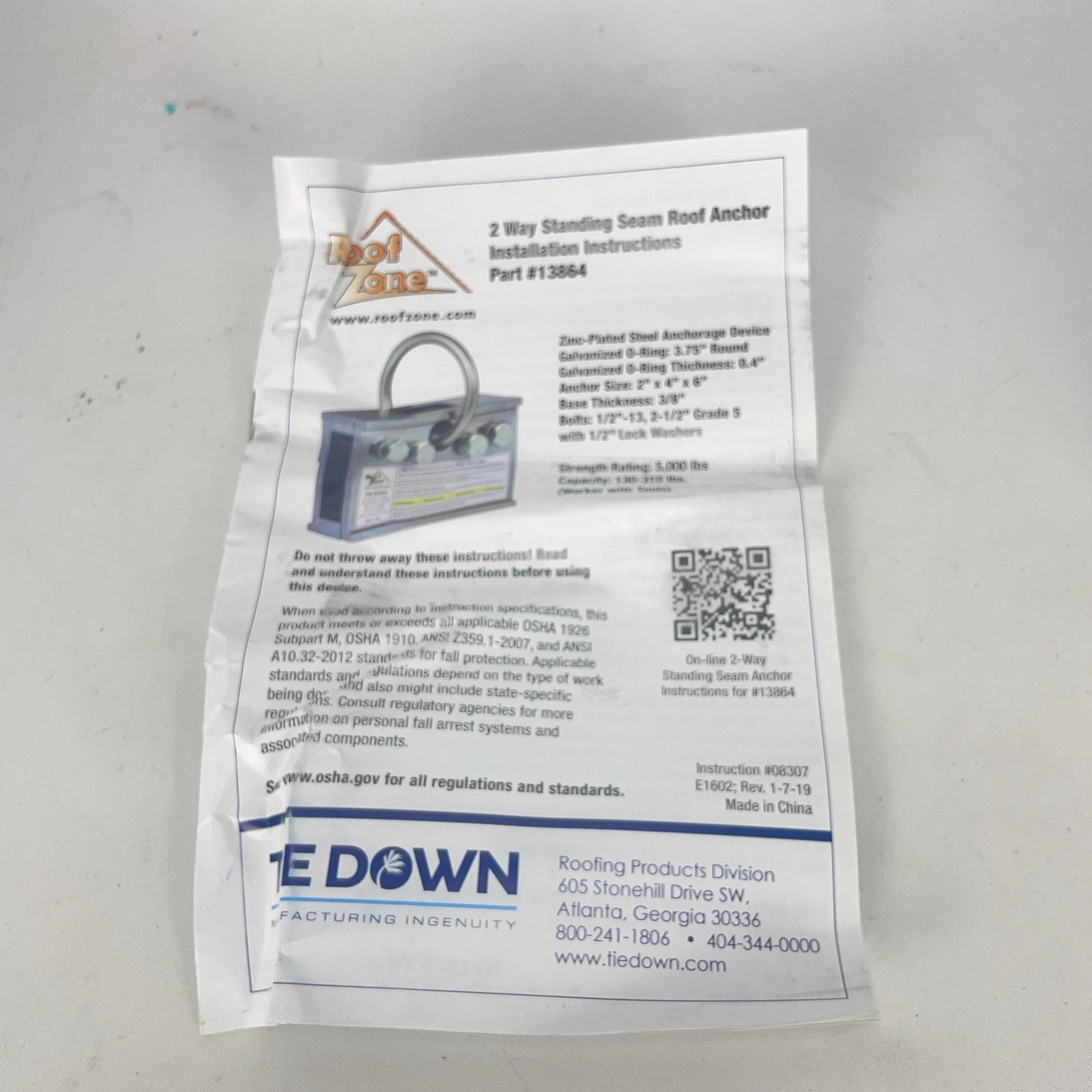 Roof Zone 13864 2-Way Standing Seam Roof Anchor Clamp Safety Fall Protection