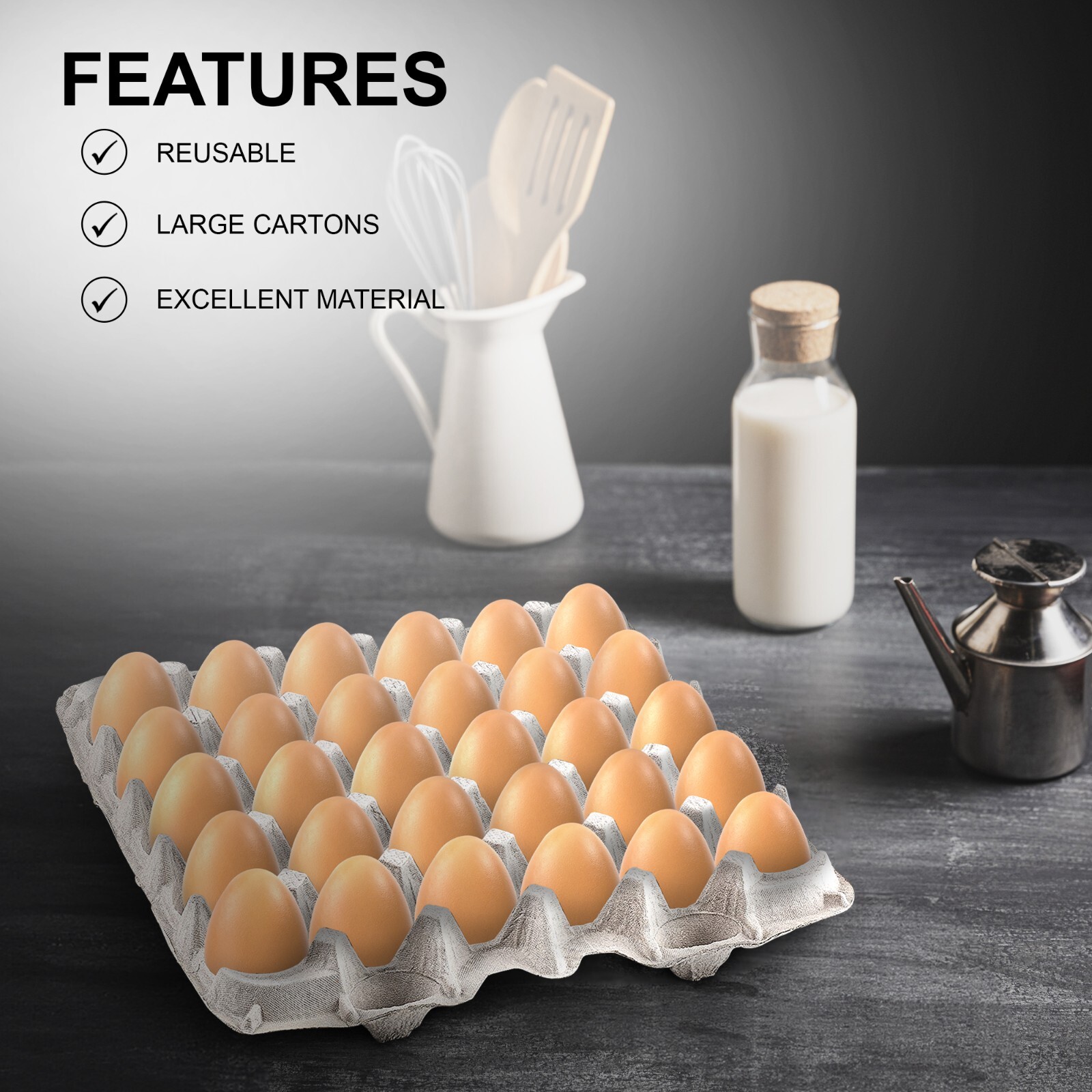 MT Products Pulp Flat Egg Cartons | Stores 30 Large to Small Eggs – Pack of 140