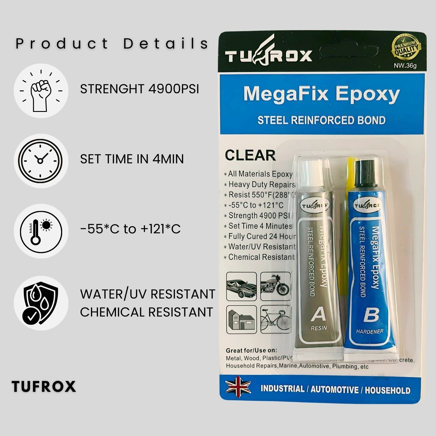 Epoxy Glue Resin Strong Adhesive Kit Hardener Bonds Metal Plastic Wood Glass PVC