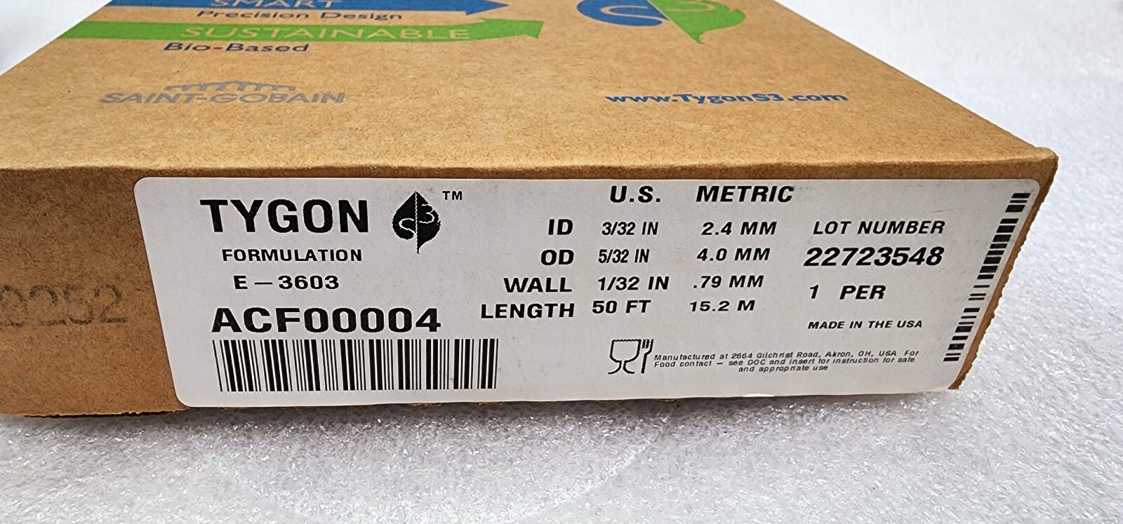 Tygon ACF00004 E-3603 Tubing, 3/32″ ID x 5/32″ OD; 50 Ft