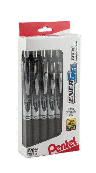 Pentel EnerGel RTX Retractable Liquid Gel Pen, Medium Line,0.7mm, Black, 12-Pk