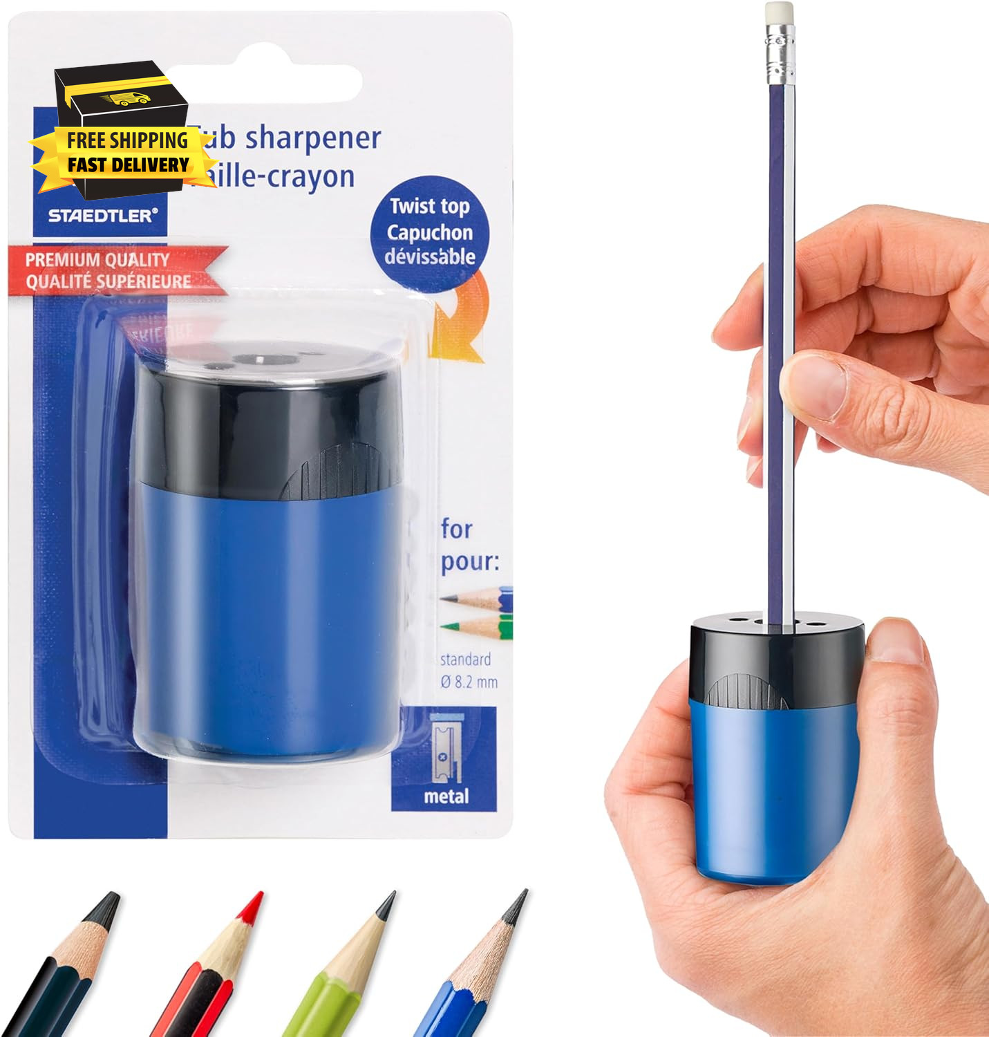 Pencil Sharpener, Premium Quality Sharpener with Screw-On Lid, Prevents Accident