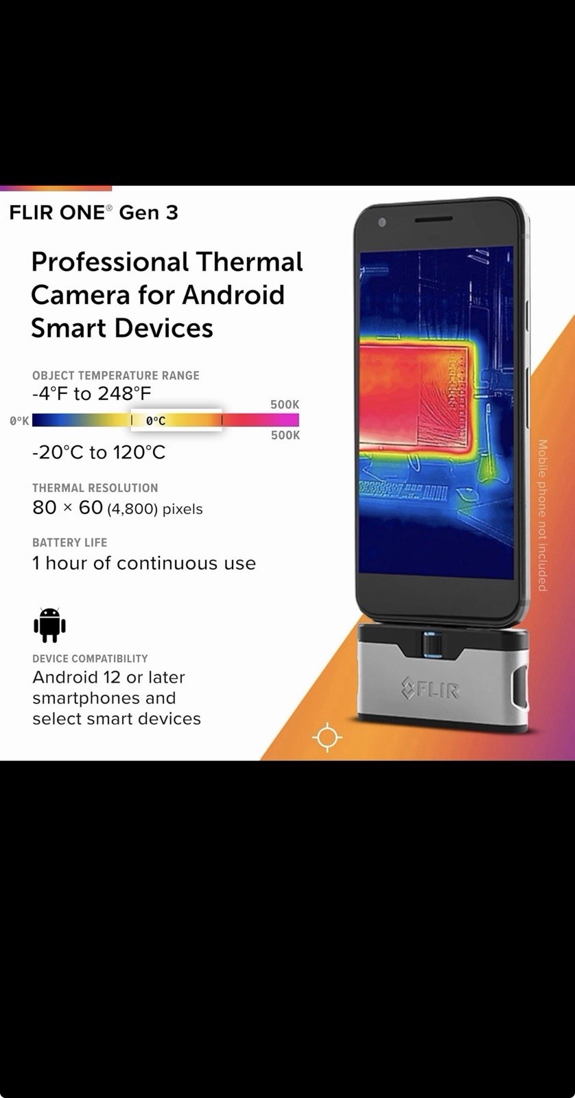 Flir One – Thermal Imaging Camera for Android Smartphones (USB-C), 240×180 Super