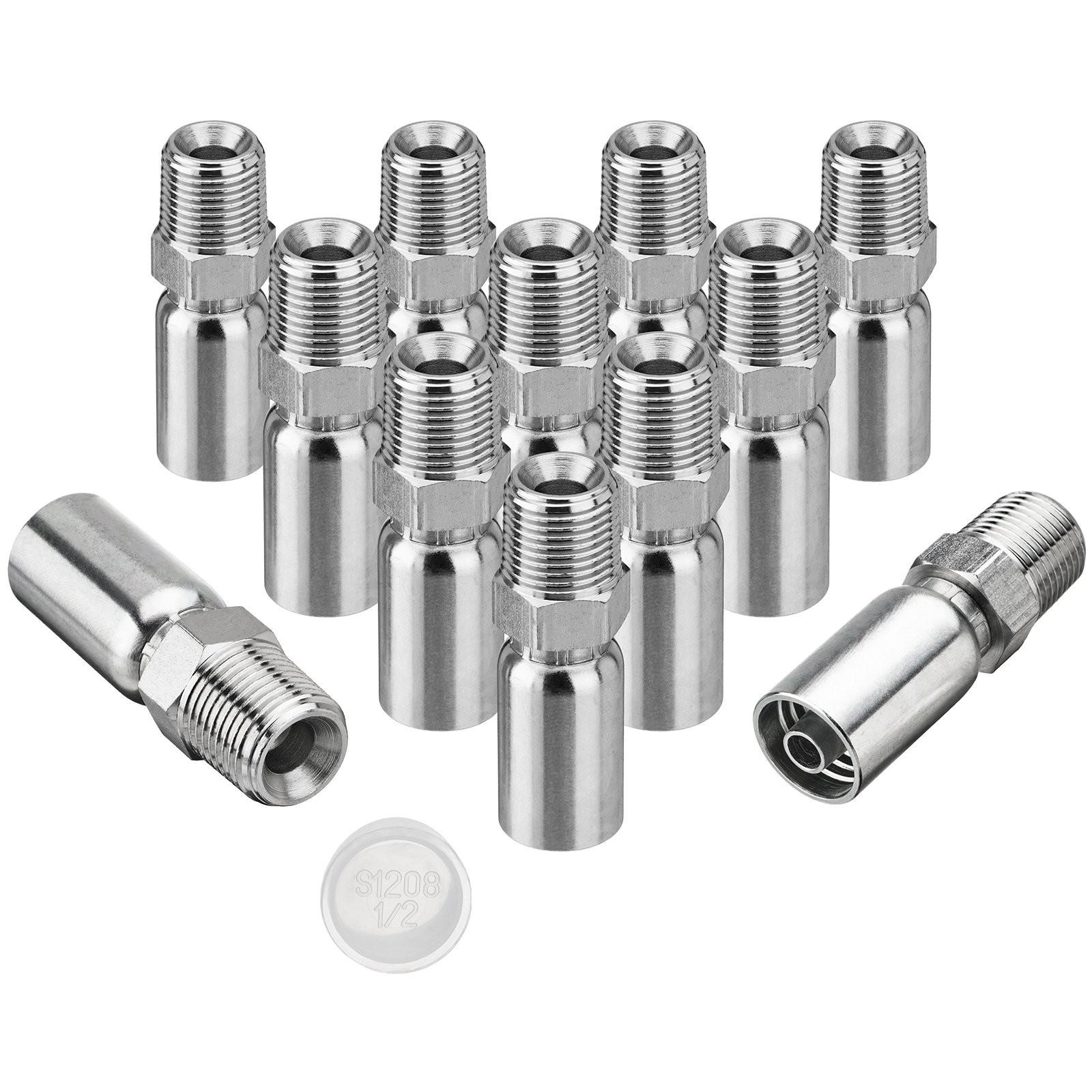 12 Pack 3/8″ I.D. Hose x 1/2″ NPTF Male Hydraulic Hose End Crimp Fittings A+++