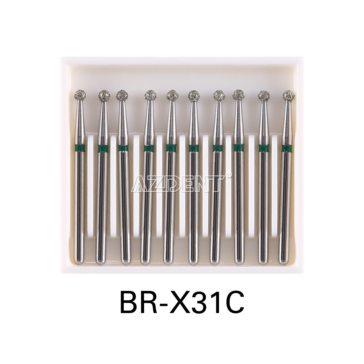 AZDENT 100pcs Dental Diamond Burs Ball Round FG 1.6mm for High Speed Handpiece