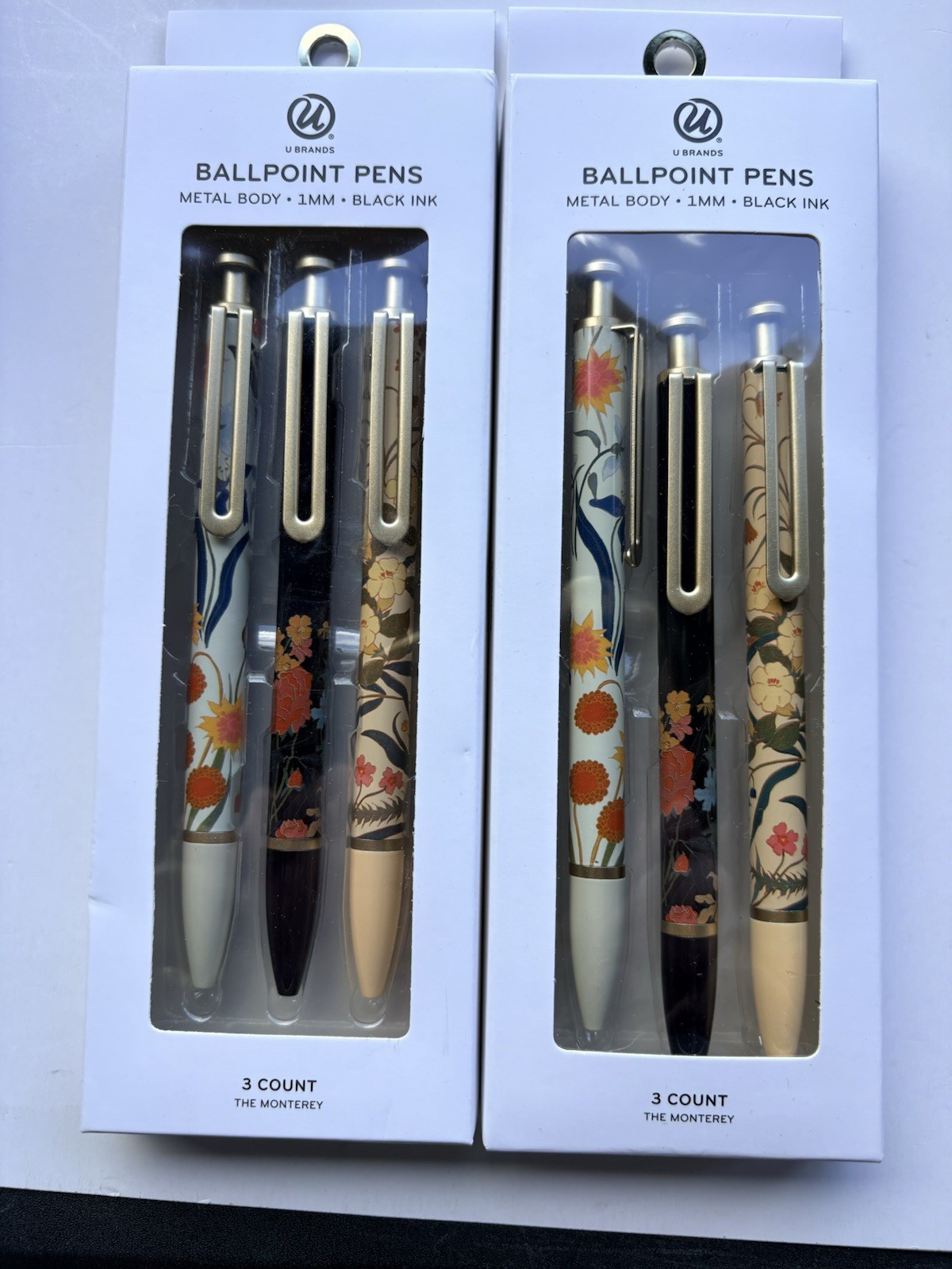U Brands The Monterey Ballpoint Pens Metal Body Black Ink 3 Count Set Lot Of 2