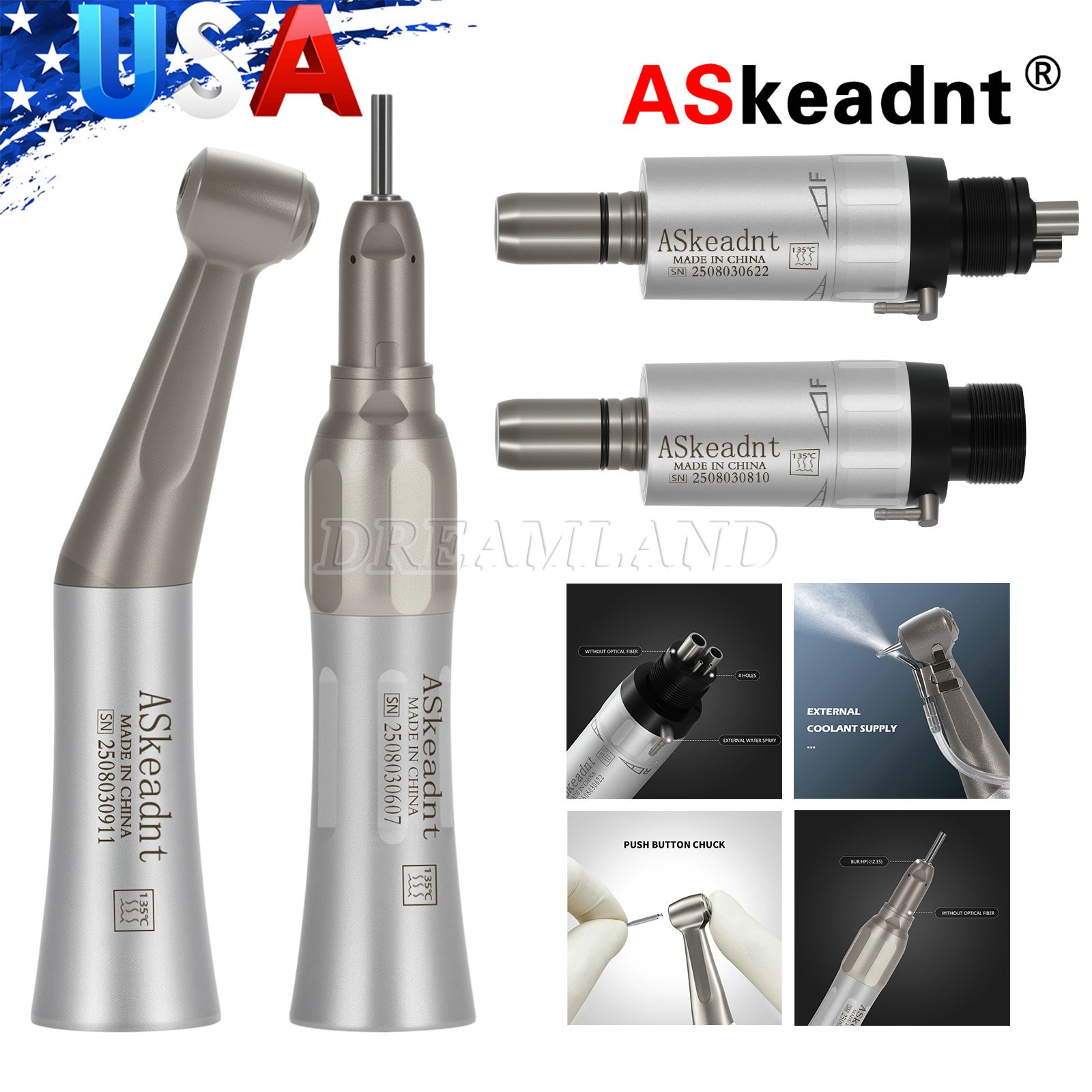 NSK Style Dental Slow Low Speed Handpiece Straight Contra Angle Air Motor 4Hole