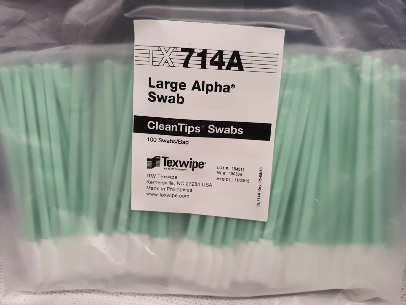 Large Alpha® TX714A Inner Bags: 10 pcs box (2 inner bags of 50 swabs)