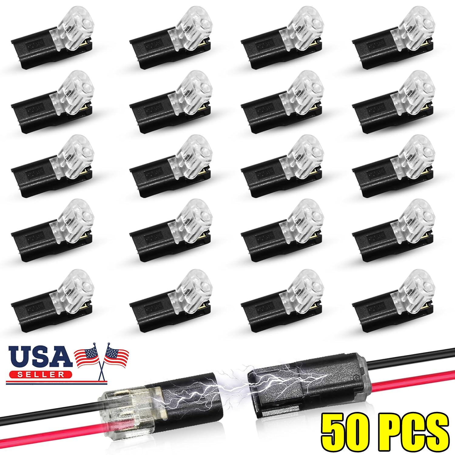 50pcs Double-Wire Plug-in Connector Cable Clamp with Locking Buckle No-Stripping