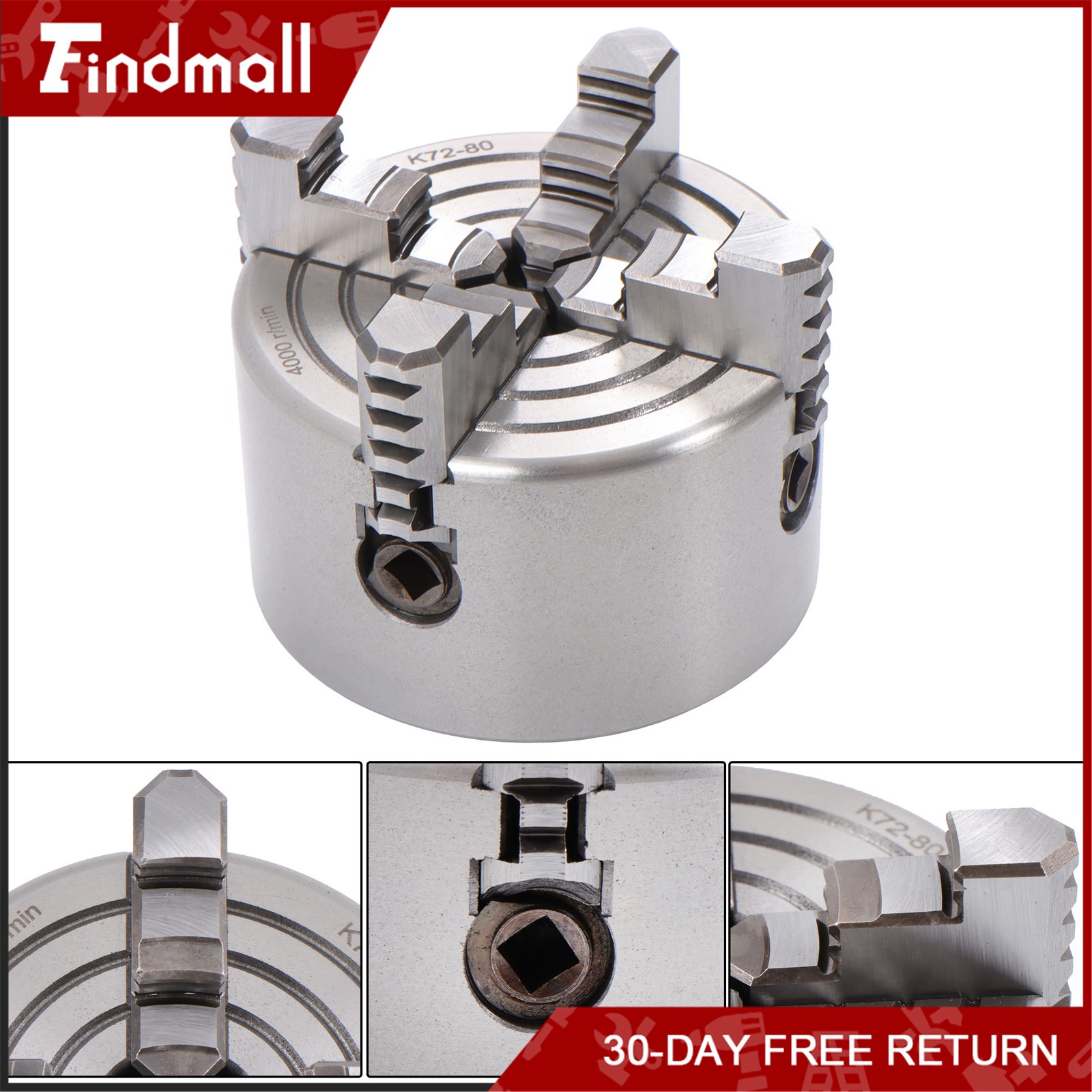 Findmall K72-80 4 Jaw Chuck 3″ 80mm Independent Metal Lathe Chuck