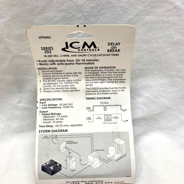 ICM Controls ICM203B Delay On Break Timer, .03-10 Minute Adjustable, 18-240 VAC