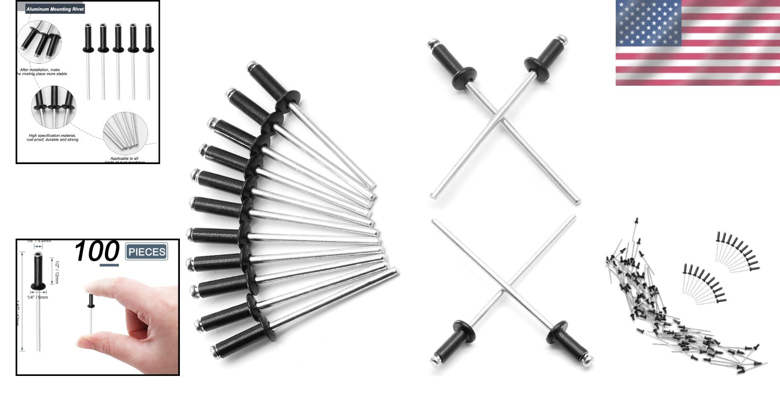 1/8″ x 1/2″ Black Pop Rivets Assortment – 100 Durable Aluminum Fasteners