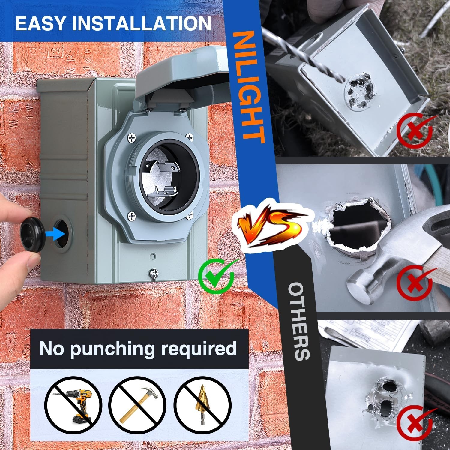 30 AMP Generator Power Inlet Box 125V NEMA L5-30P Waterproof Outlet for RV, Camp