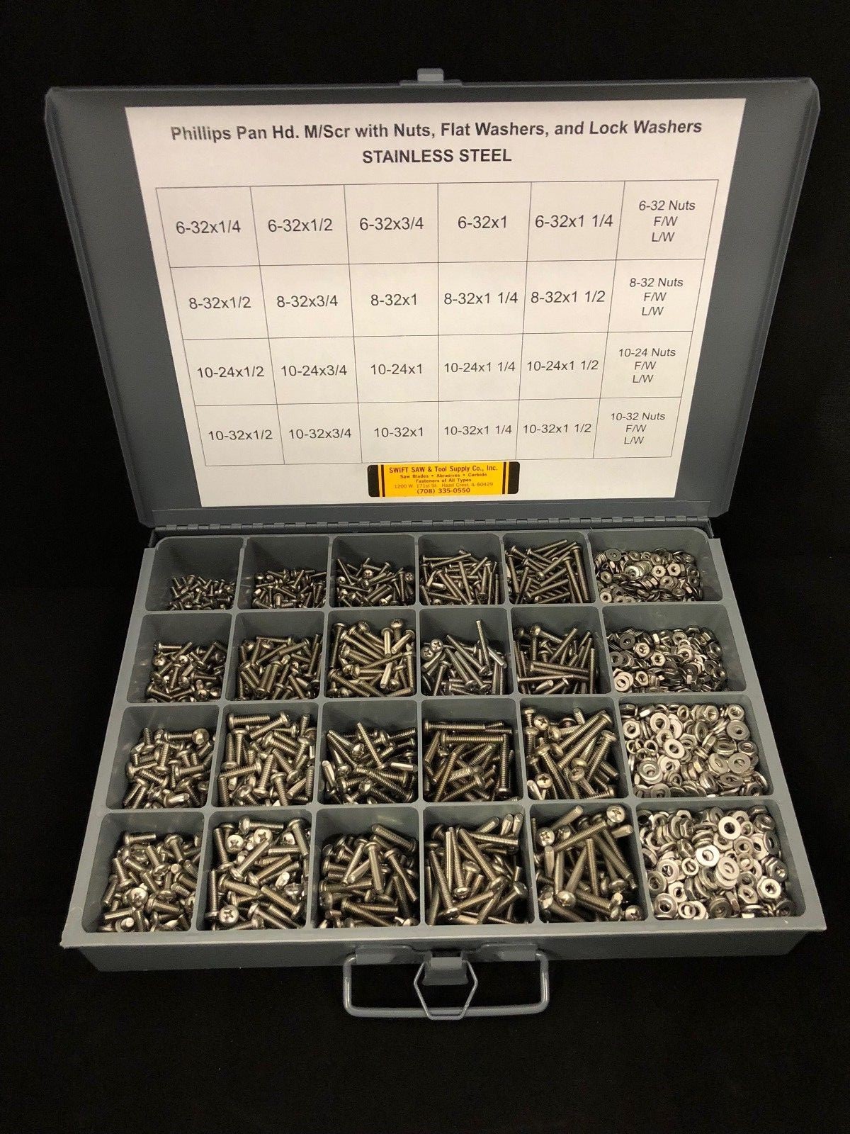 PHILLIPS PAN HEAD MACHINE SCREW ASSORTMENT & METAL BIN TRAY STAINLESS STEEL
