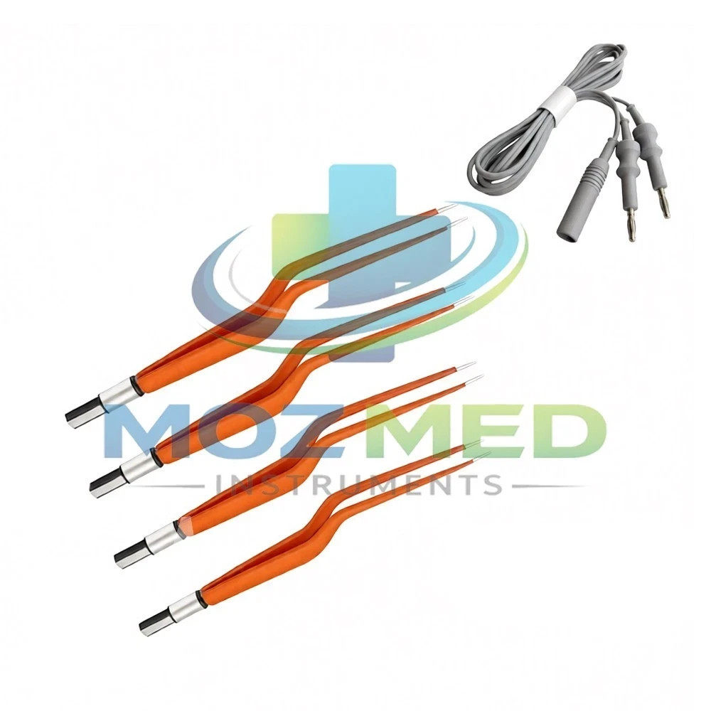 4pcs Set Non-Stick Bayonet Bipolar Forceps &3mtr Cord Electrosurgical instrument