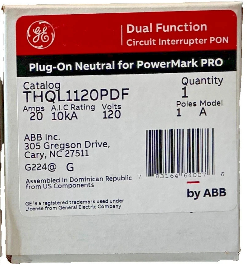 NEW GE THQL1120PDF 20A AFCI/GFCI Dual Function Plug-On Neutral Circuit Breaker