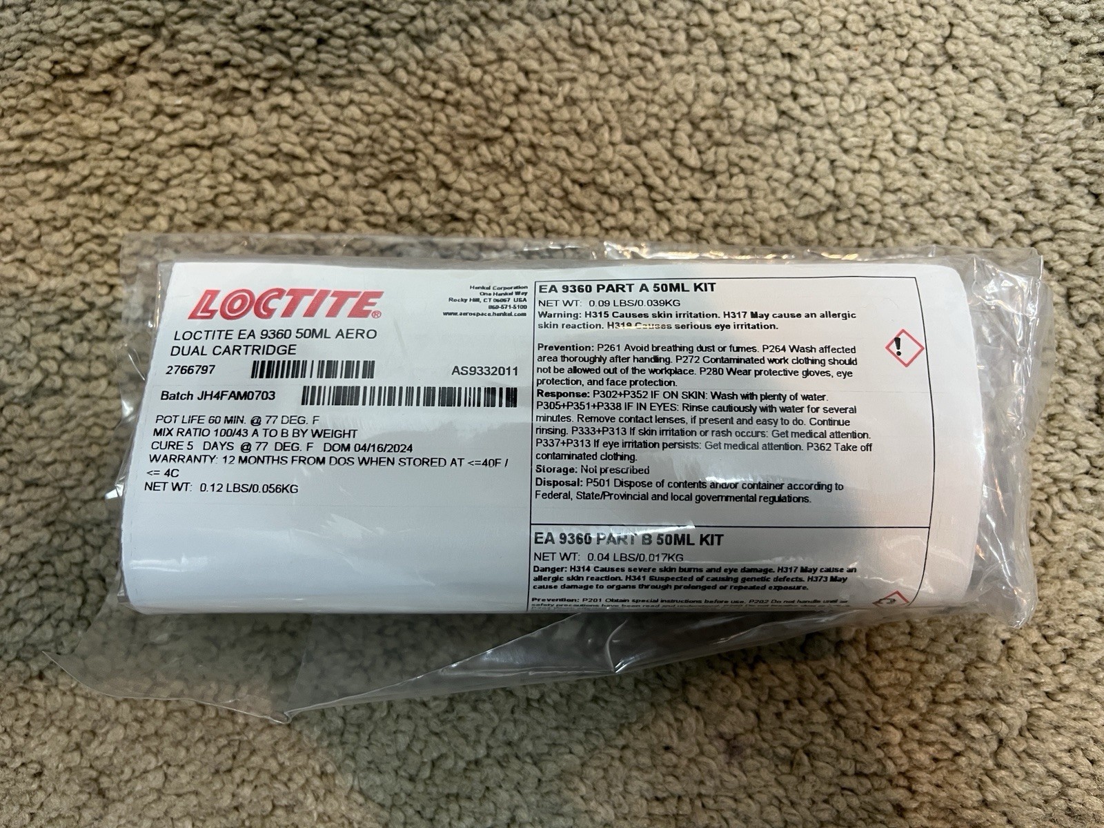 Loctite EA 9360 Aero 2-part Epoxy 50 mL Sempak Dual Cartridge Kit 2024