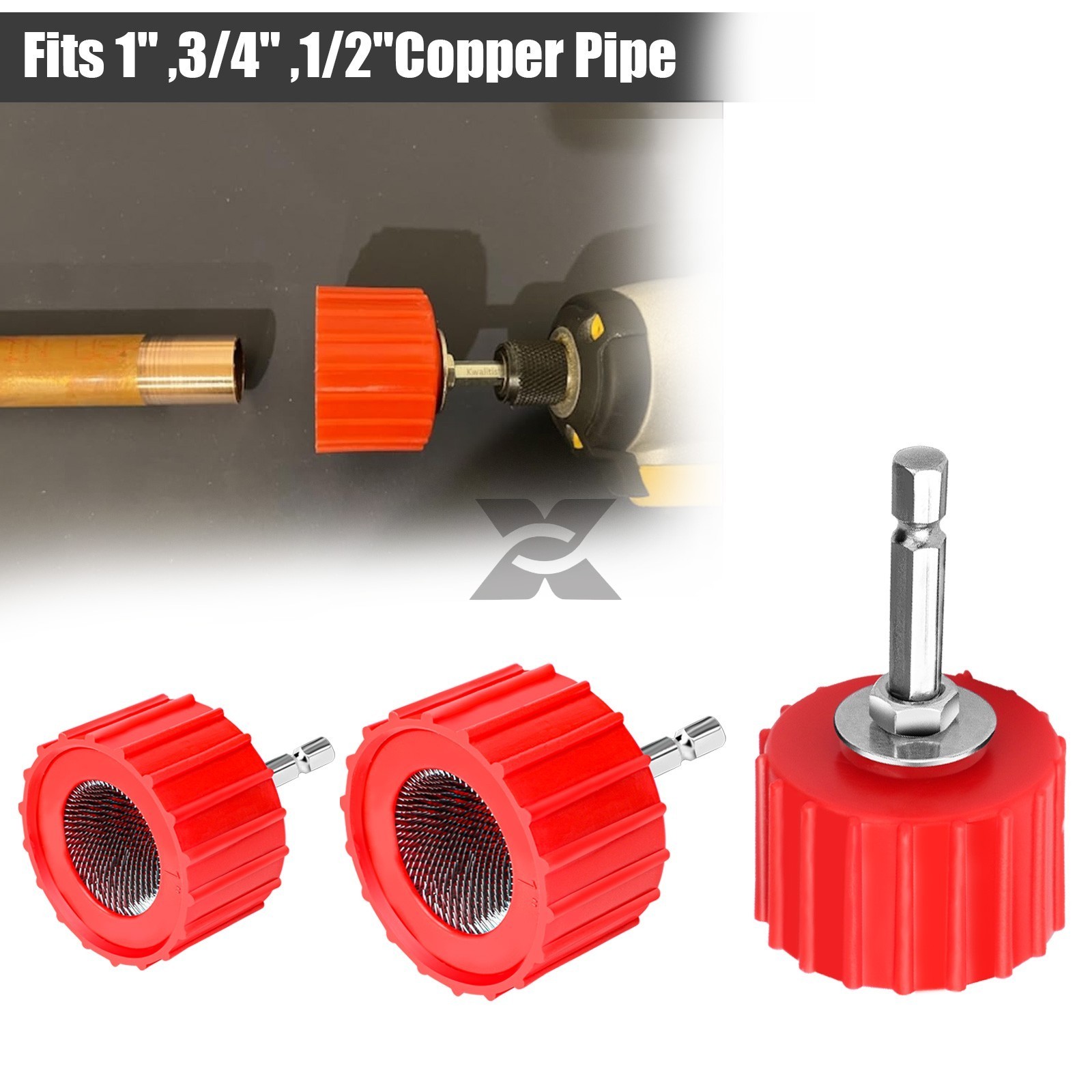 Copper Pipe Cleaner Set for Drill 1/2″ 3/4″ 1″ Bore Brush Kit Plumbing HVAC Tool