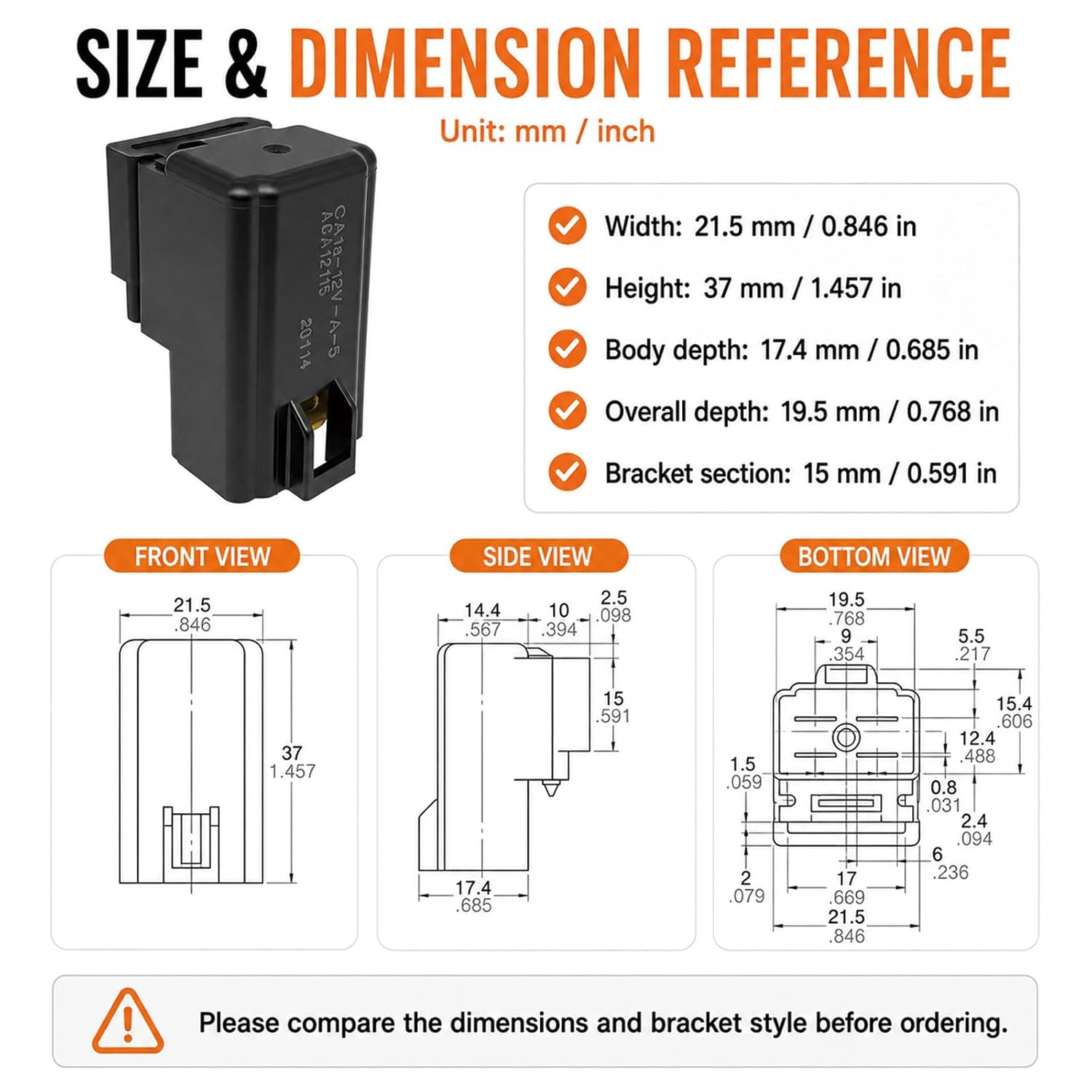 Ca1A-12V-A-5 ACA12115 Relay 12V 30A 4-Pin 1 Form a (1-Pack) | Compatible with Se
