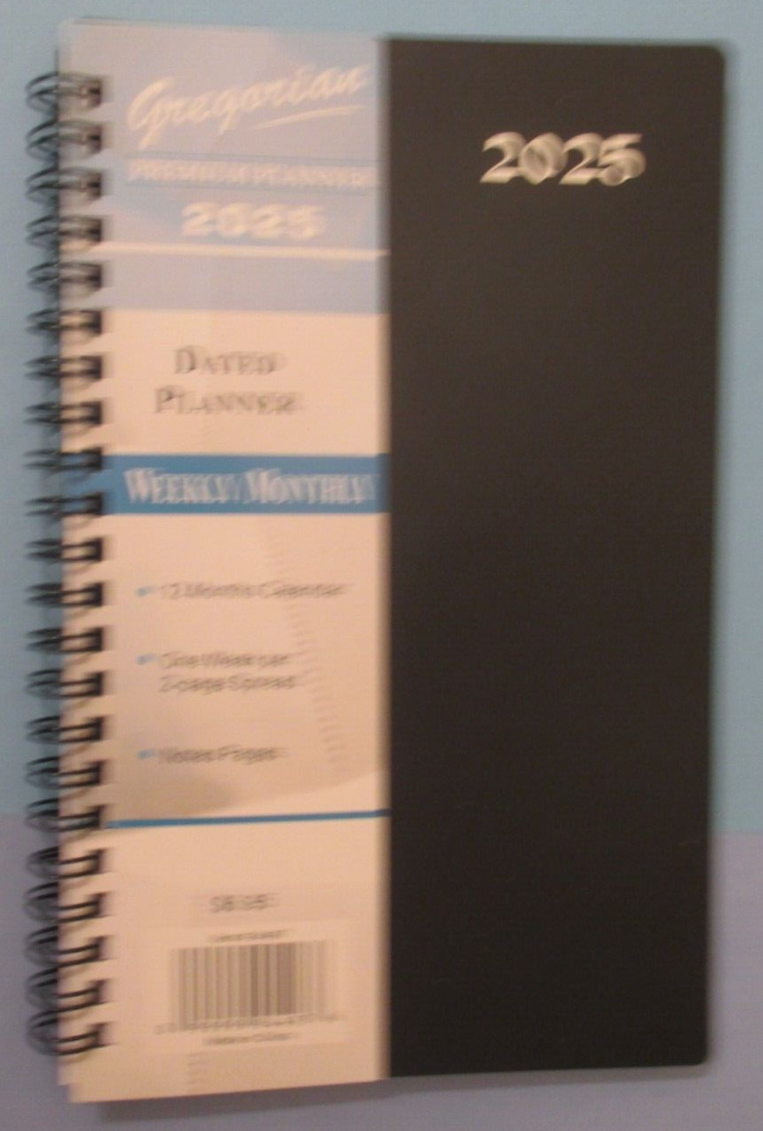2025 SPIRAL Medium BLACK Monthly & Weekly Lined Dated PLANNER – 8X5″ – NOTEs