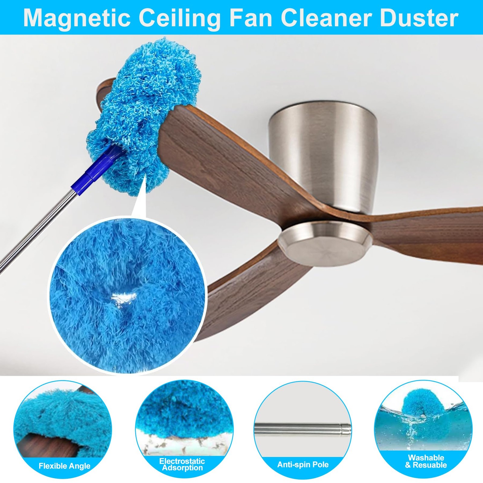 Tiumso Ceiling Fan Cleaner Dusters For Cleaning 6-In-1 Kit Cobweb Duster