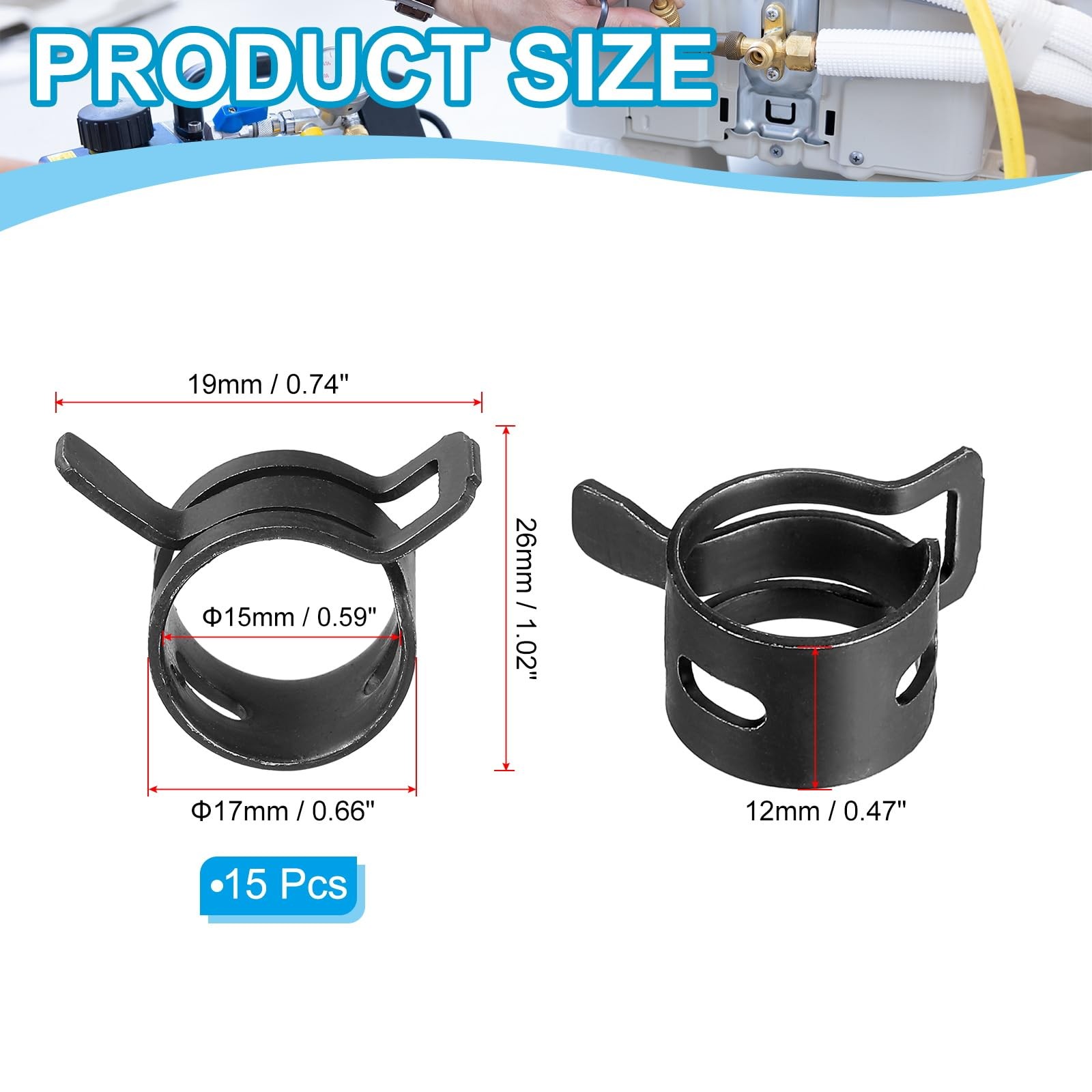 PATIKIL Spring Band Hose Pipe Clamps for 15-17mm OD Hose, 15 15-17mm, Black