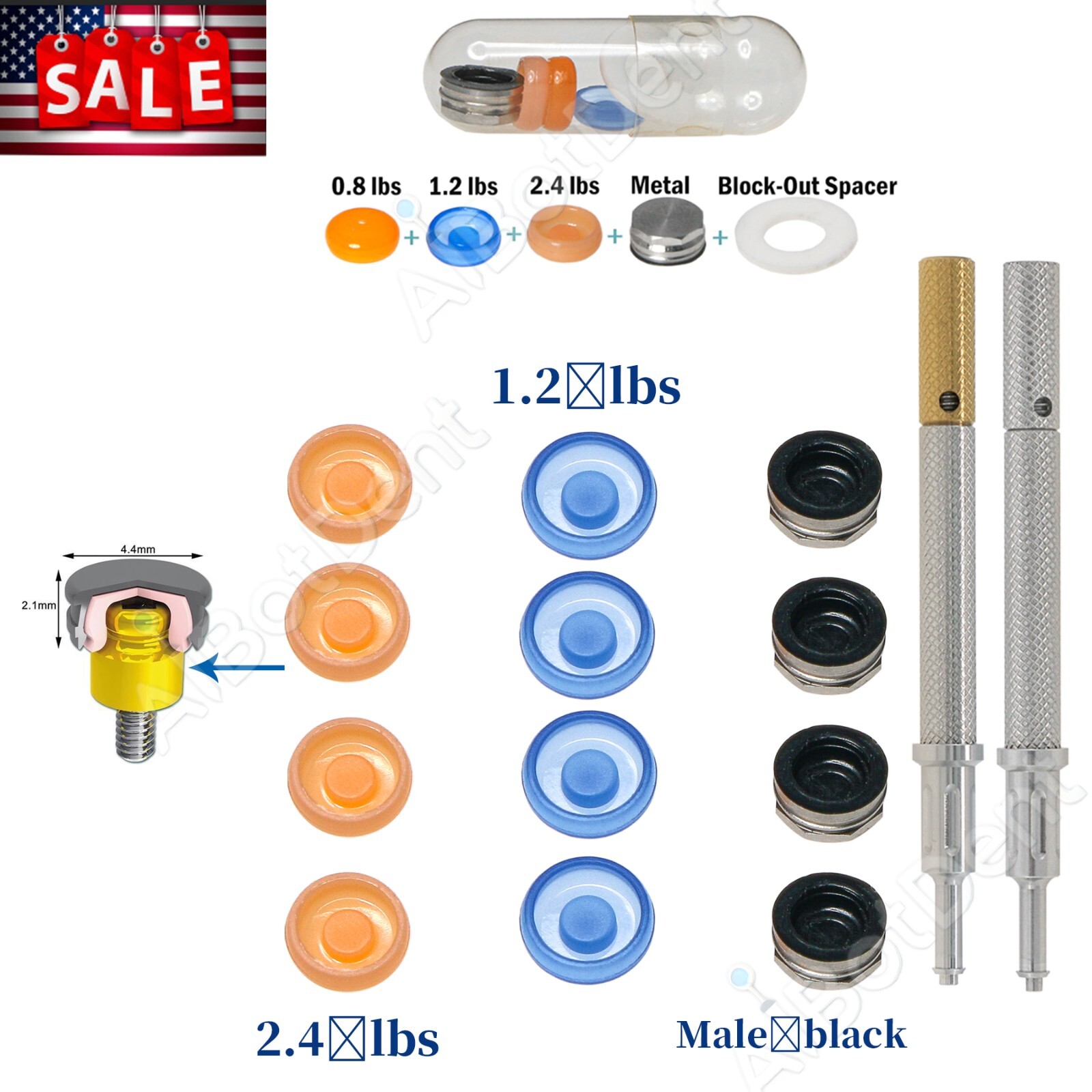 US Dental Overdenture Locator Implant Abutment for Zimmer/Hiossen Male Caps Tool