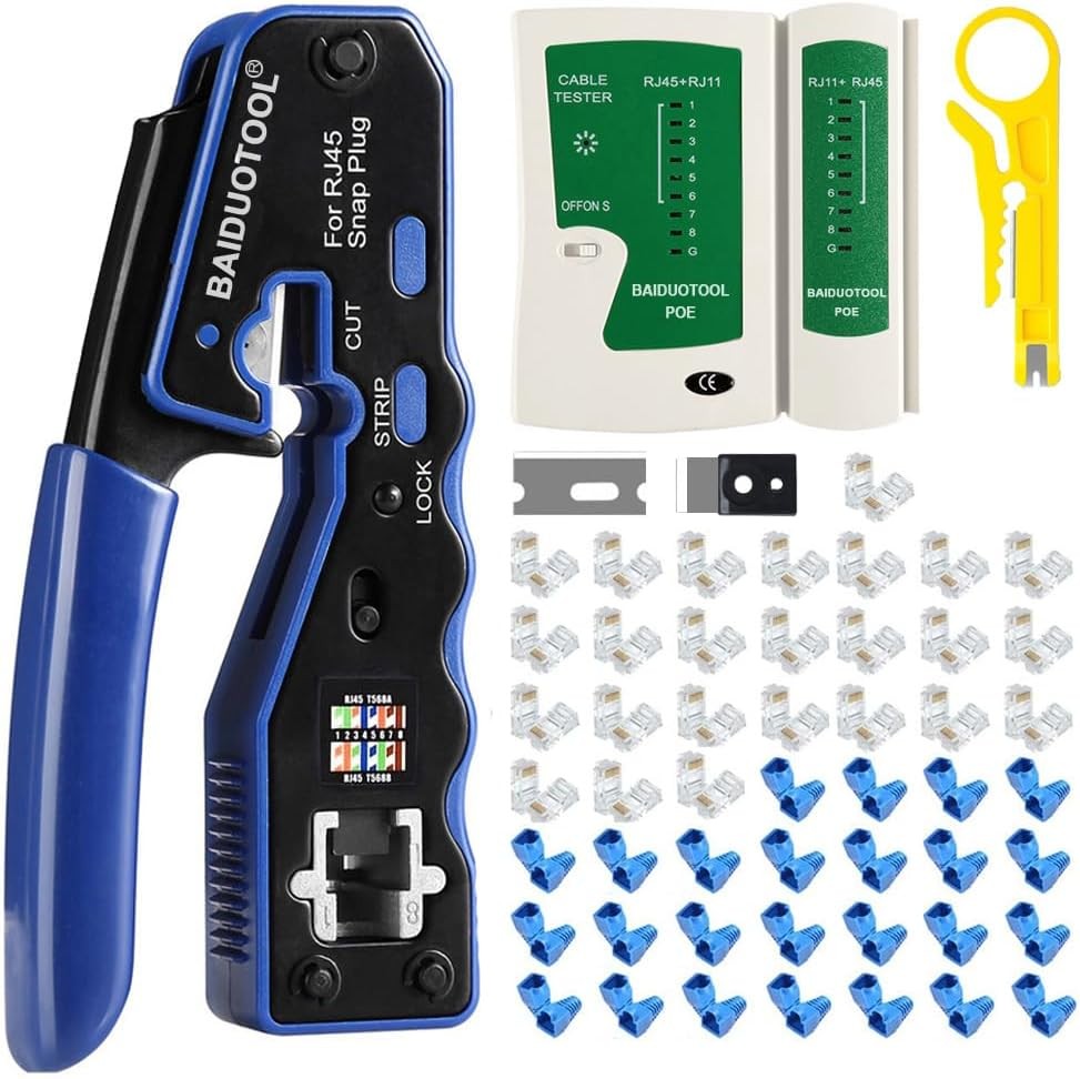 Pass-Through Crimper Cutter RJ45 Tool Kit for Cat5 Cat5e Cat6 Cat6a 8P8C Modular