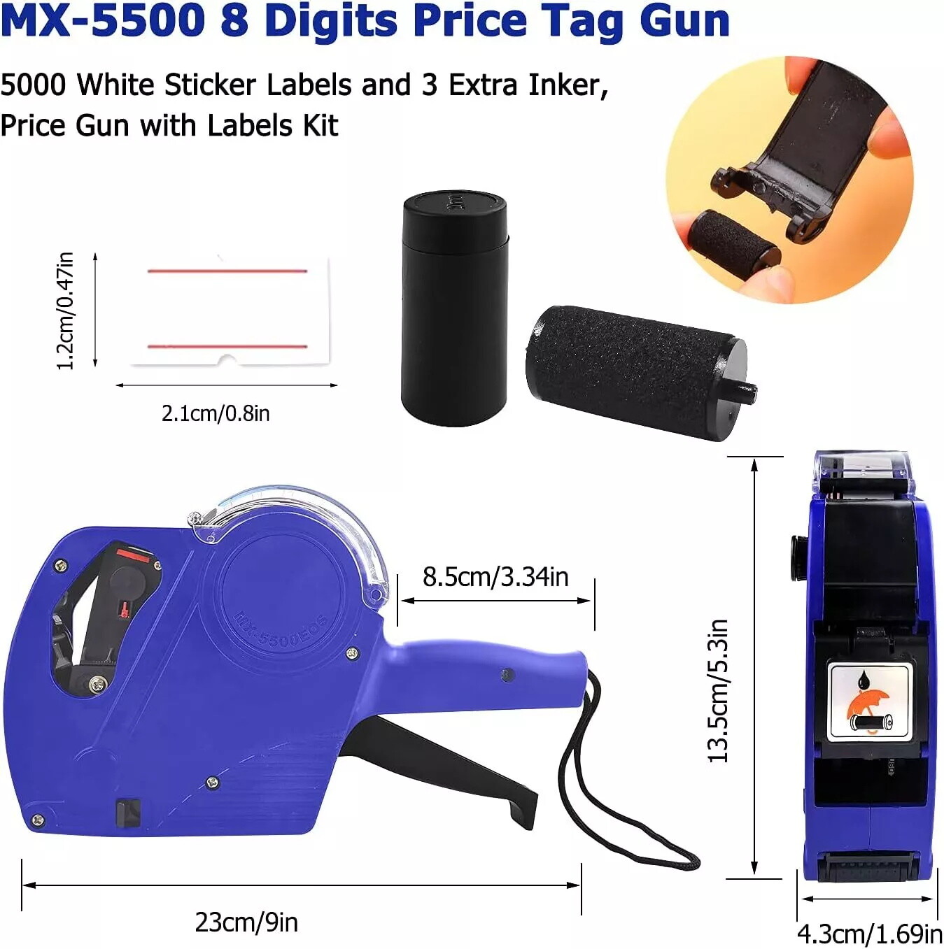 8 Digits Price tag Gun with 5000 Sticker Labels and 4 Ink Refill Marker New