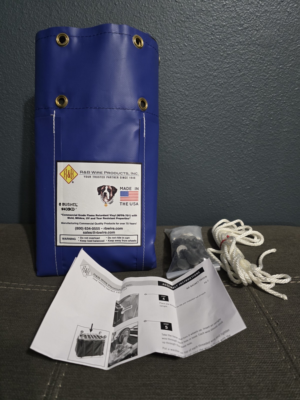 R&B Wire 406KD 6 Bushel Laundry Cart Replacement Vinyl Nylon Liner NFPA 701 Blue