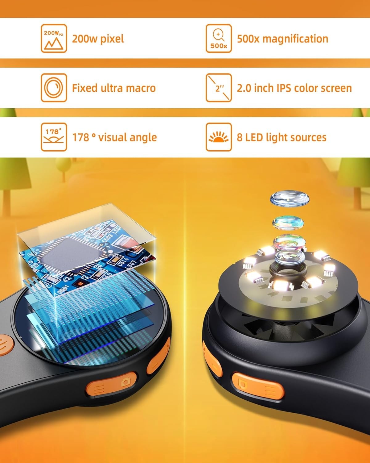 Digital Microscope Handheld 2.0 inch IPS Color Screen,Portable Digital Magnif…
