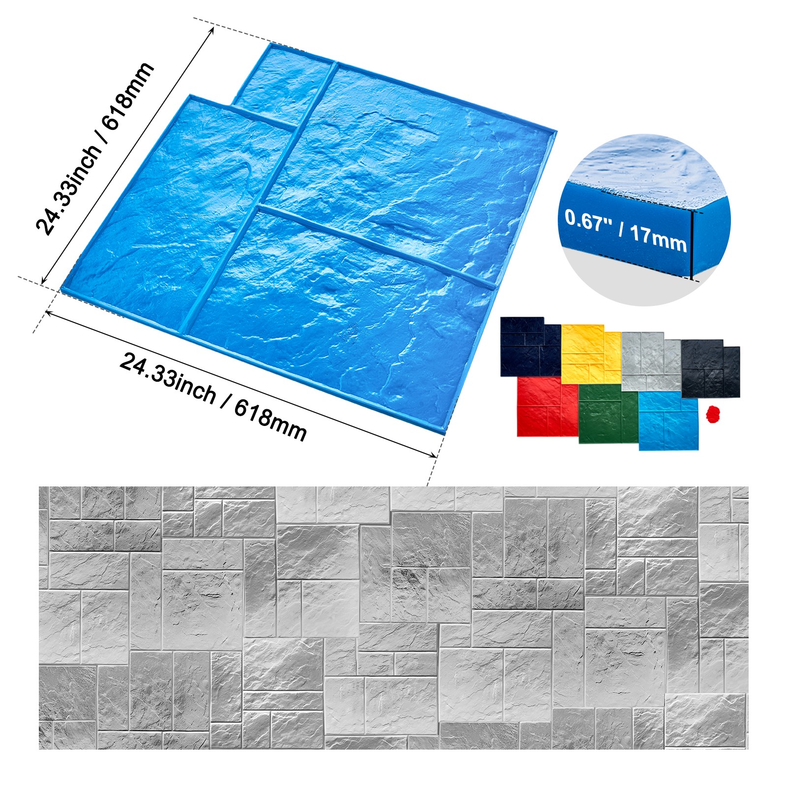 Uimoso Concrete Stamping Mats 24 in7pcs Polyurethane Texture Skins for Texturing
