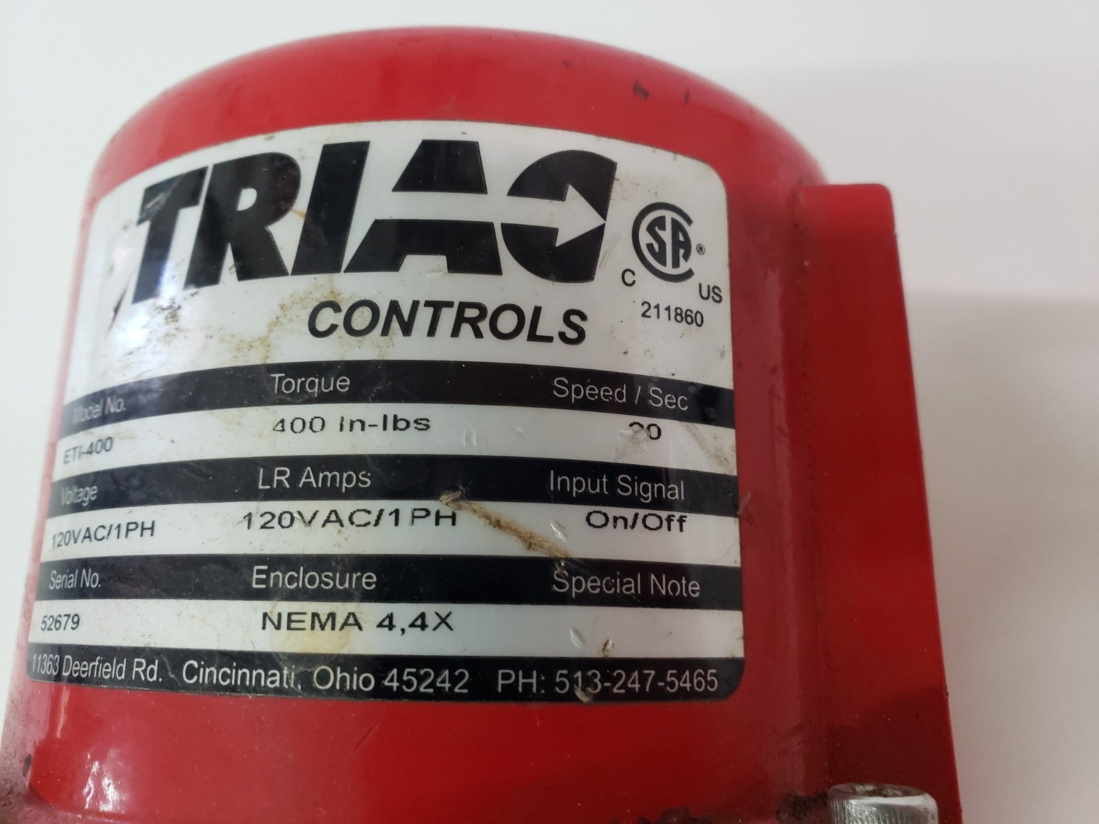 Triac Controls ETI-400 Valve Actuator Positioner 400 in-lbs 120vac