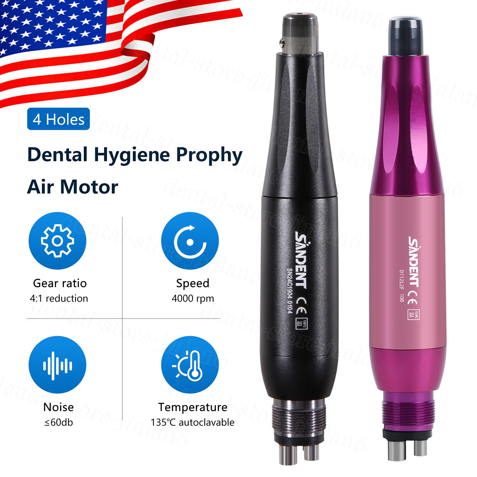 Dental 4:1 Hygiene Prophy Handpiece 360° Swivel Straight Cone Air Motor 4Holes