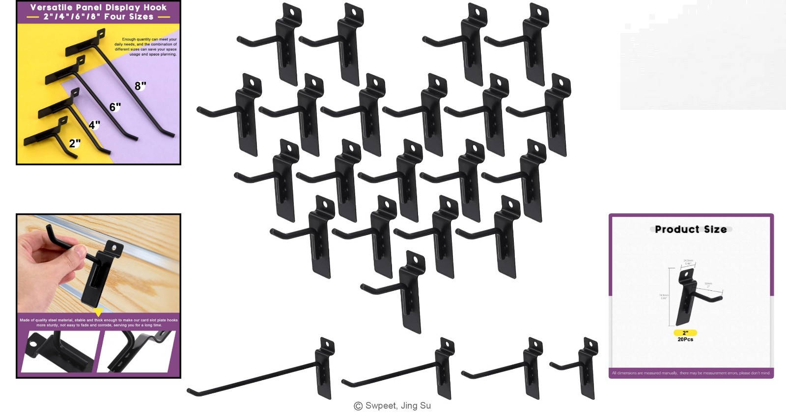 2-Inch Slatwall Hook Assortment Kit – 20 Durable Heavy-Duty Metal Hooks in Black