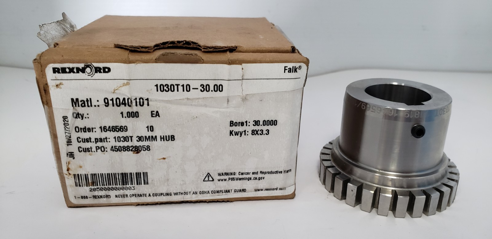 REXNORD FALK 1030T10-30.00 HUB, 30mm HUB, KWY1: 8X3.3, NIB
