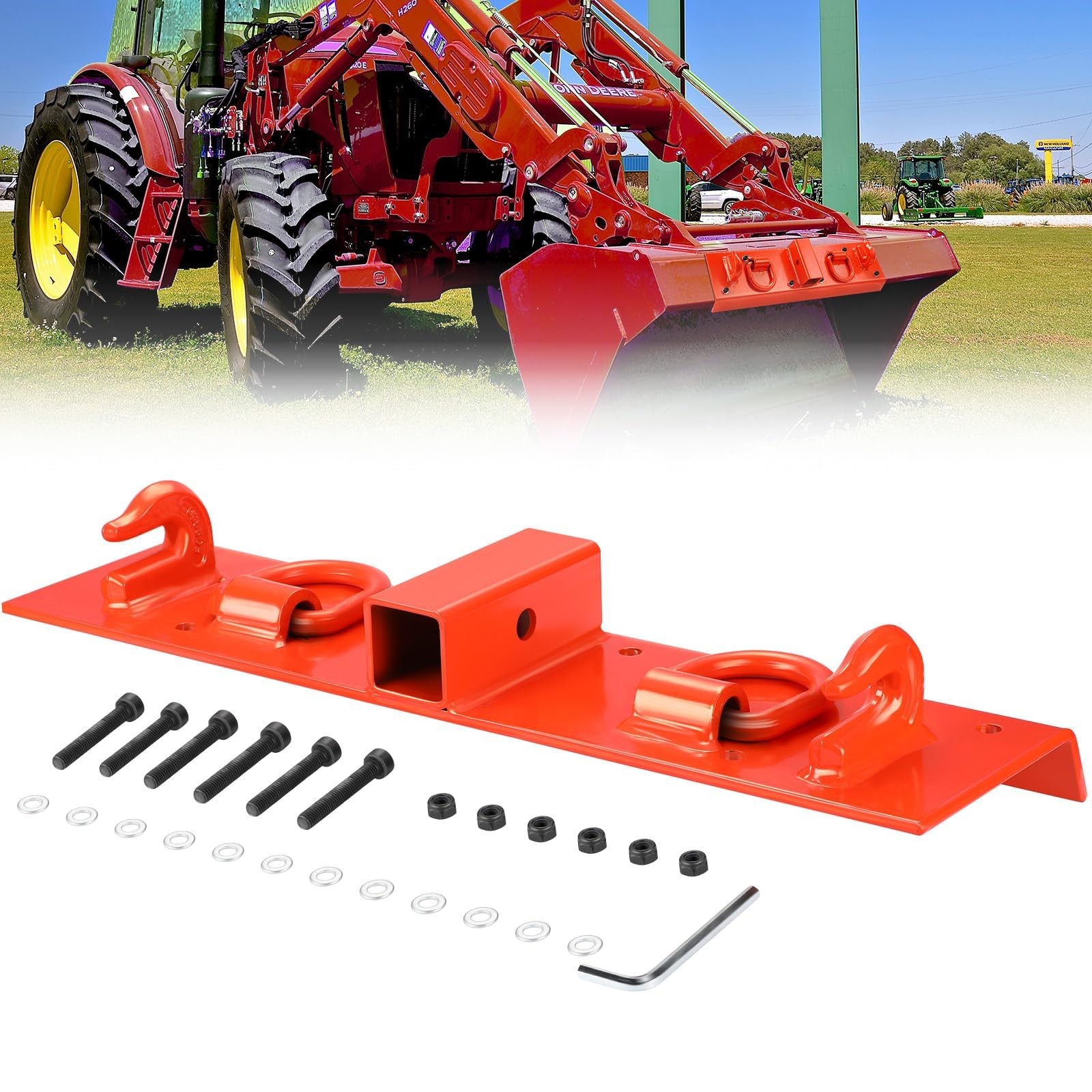 Bolt-On Tractor Bucket Hooks w/ 2″ Receiver | 4000LB D-Rings & 4700LB Hooks
