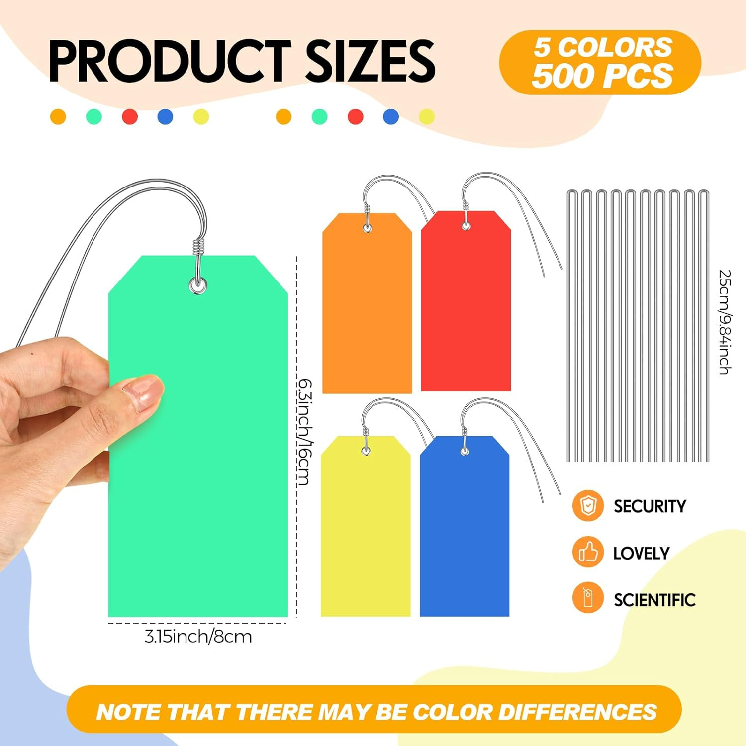 500 Pack Plastic Hang Tags with Wires, 6.3 X 3.15 Inch Waterproof Heavy Duty Shi